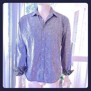🇮🇹ITALIA🇮🇹 PINSTRIPED EMBROIDERED STITCHING LONG SLEEVE BUTTON UP SHIRT